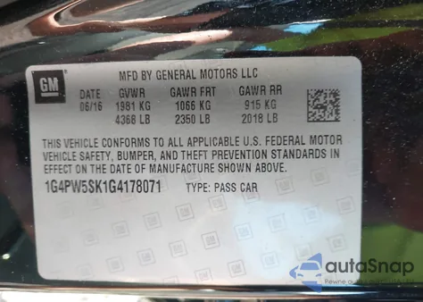 2016 Buick Verano Sport Touring Group из США, поврежденный, VIN 1G4PW5SK1G4178071